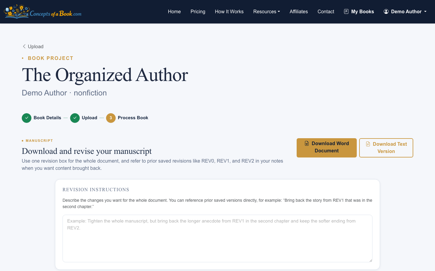 Review the generated outline and chapter drafts in one place.